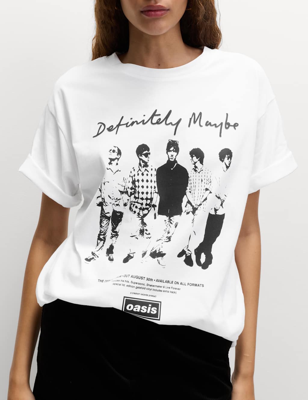 M&S Pure Cotton Oasis Graphic Oversized T-Shirt White Mix