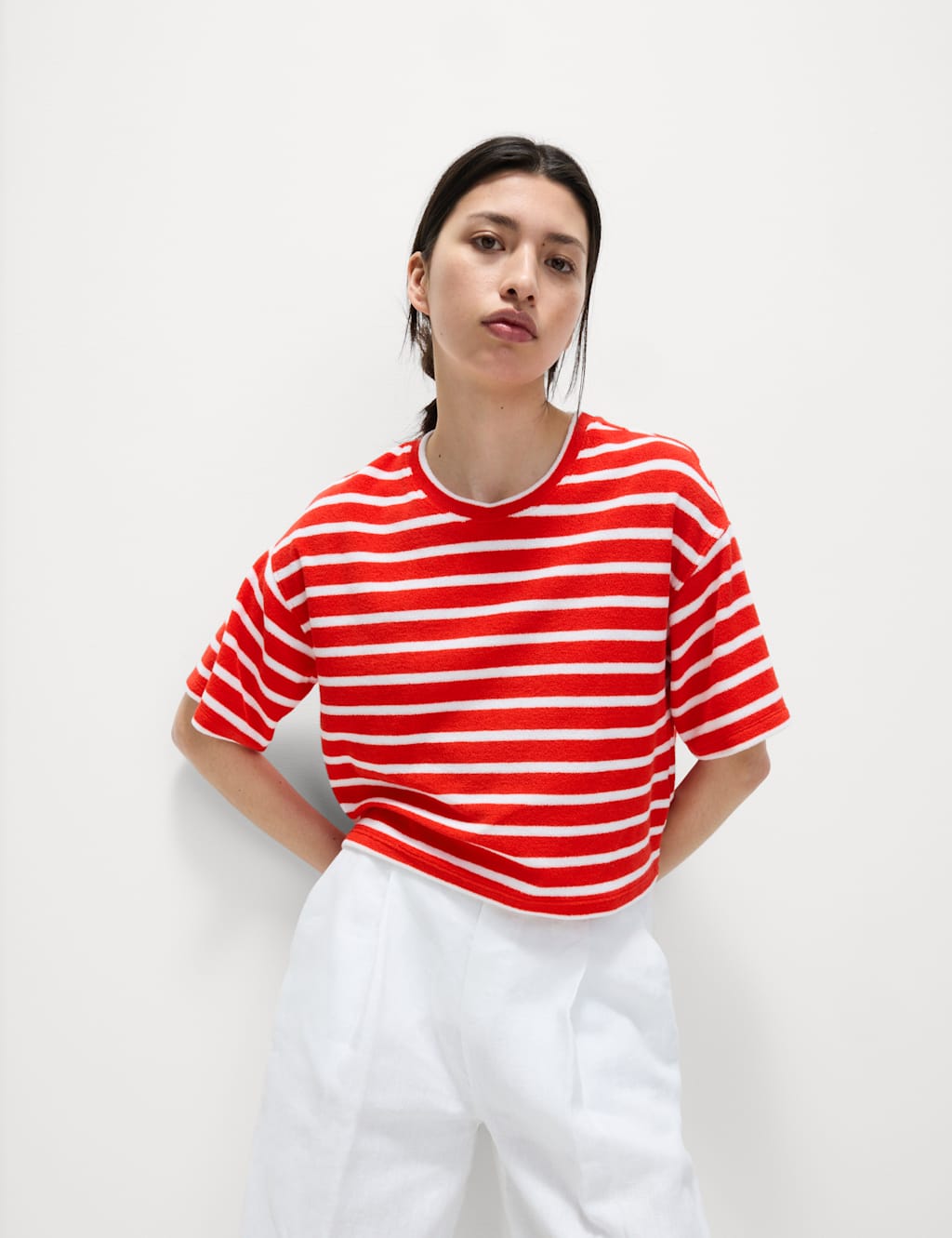 Cotton Rich Striped Towelling Top