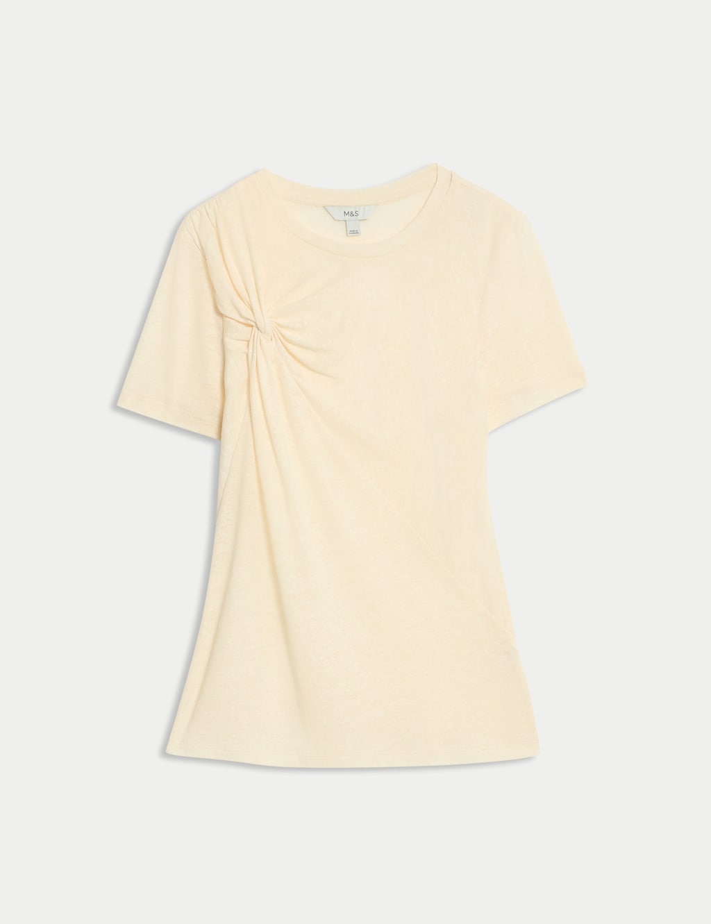 Linen Rich Crew Neck Twist Front T-Shirt