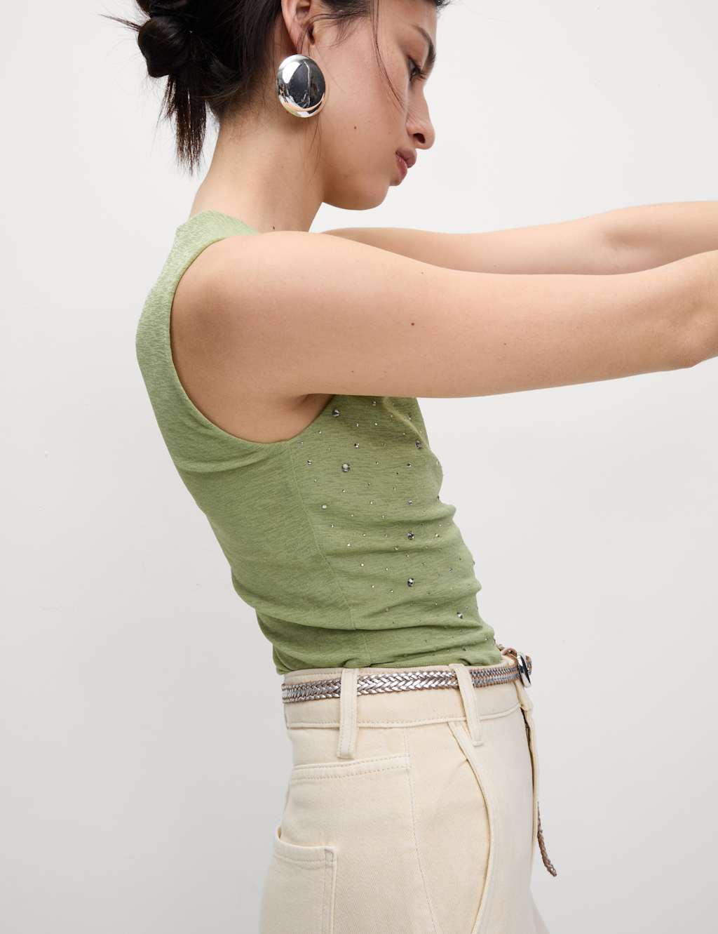 Embellished Crew Neck Vest Top