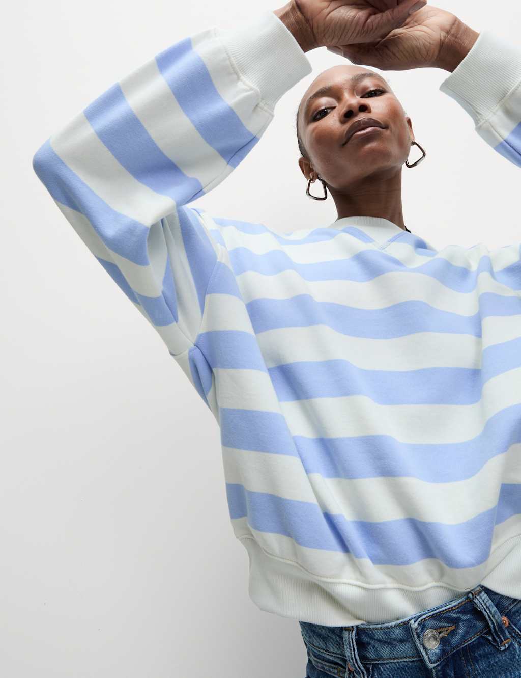 Pure Cotton Striped Crew Neck Sweatshirt