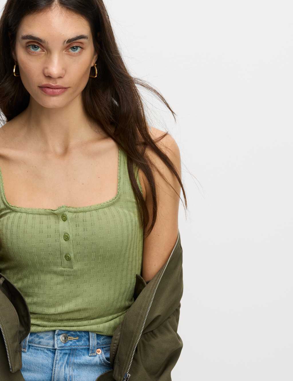 Pointelle Square Neck Vest