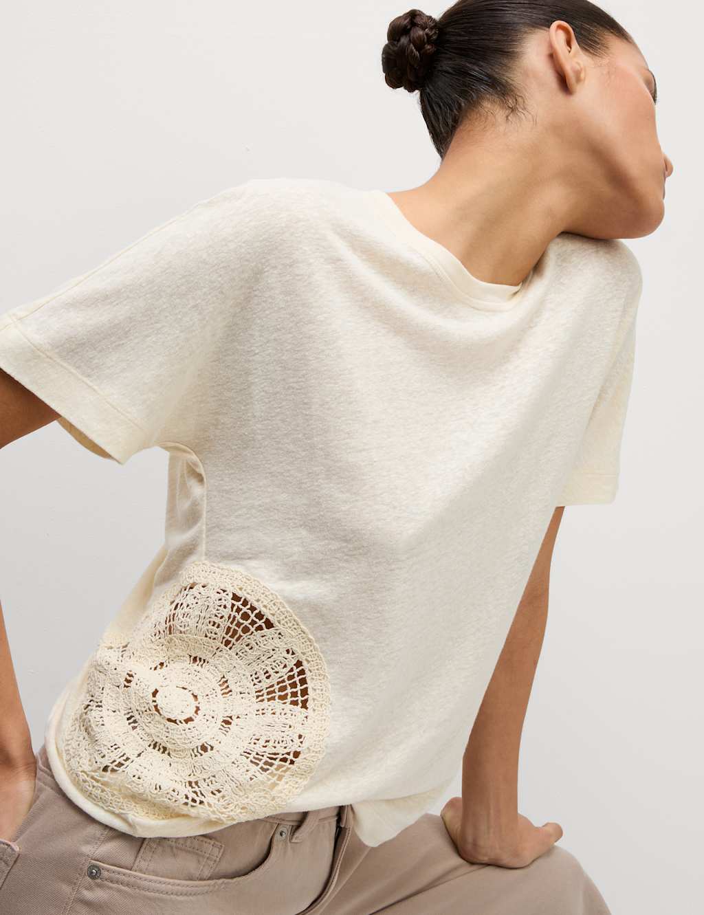 Linen Rich Embroidered T-Shirt