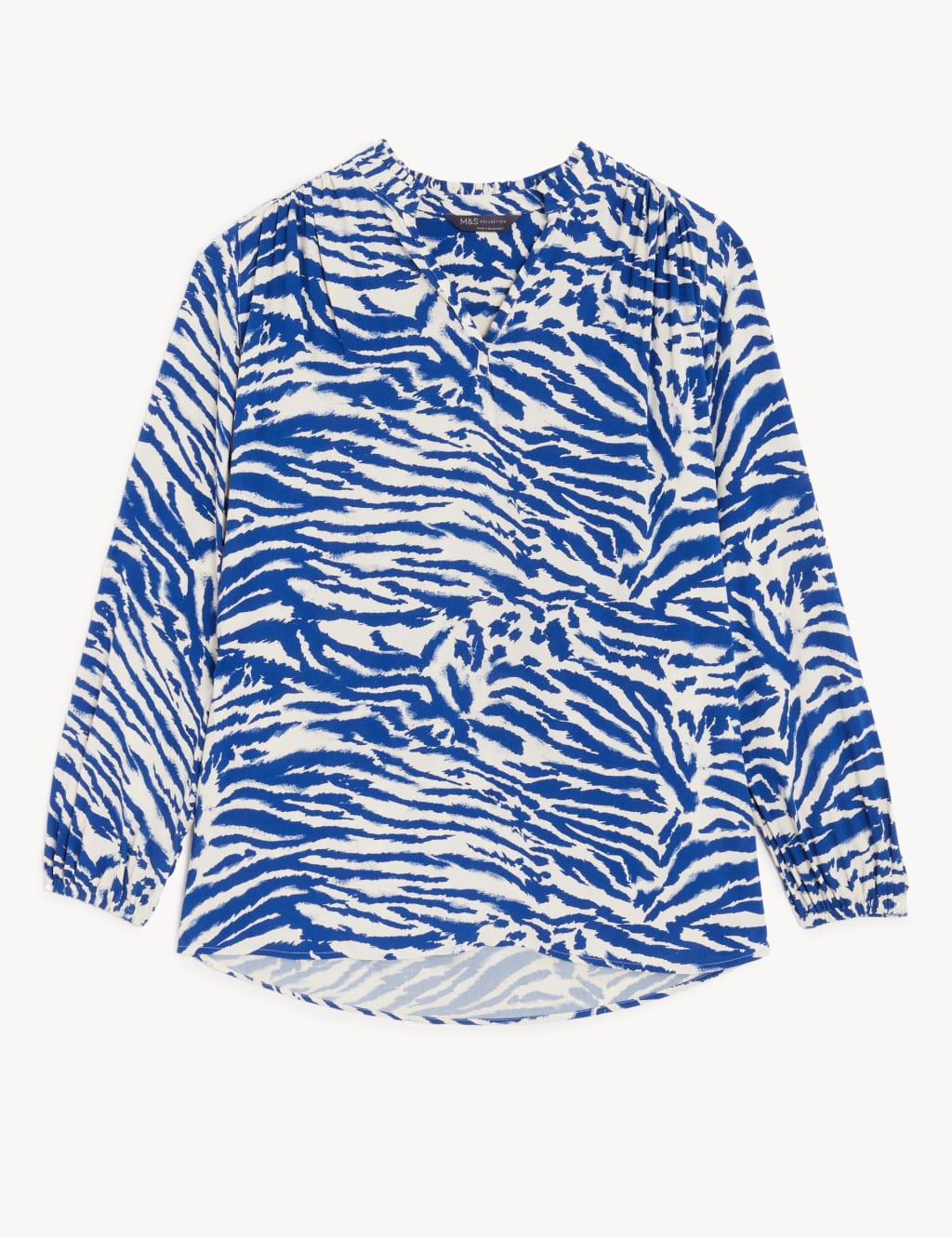 M&S Printed V-Neck Longline Blouse Navy Mix