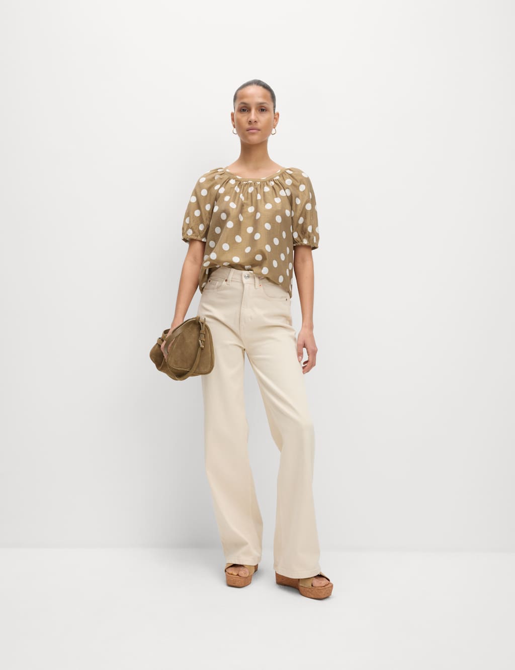 Lyocell Rich Printed Crew Neck Blouse