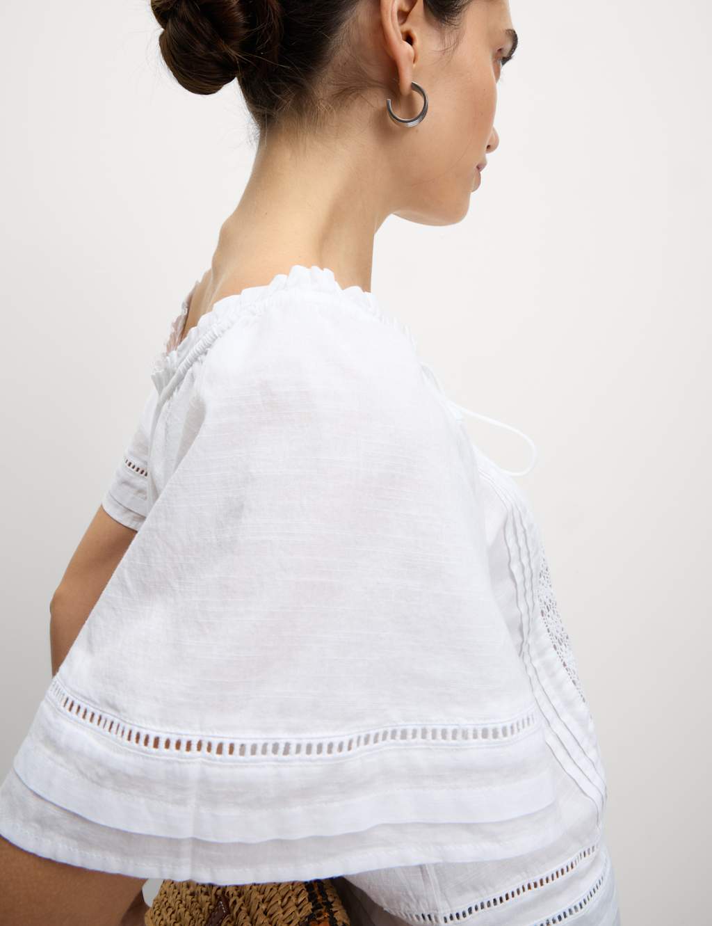 Pure Cotton Embroidered Tie Neck Top