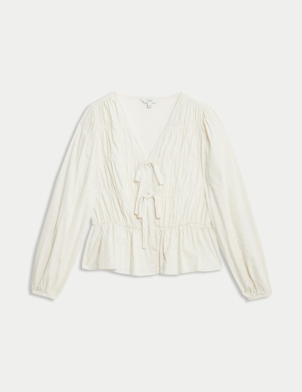 Cotton Rich Tie Front Blouse