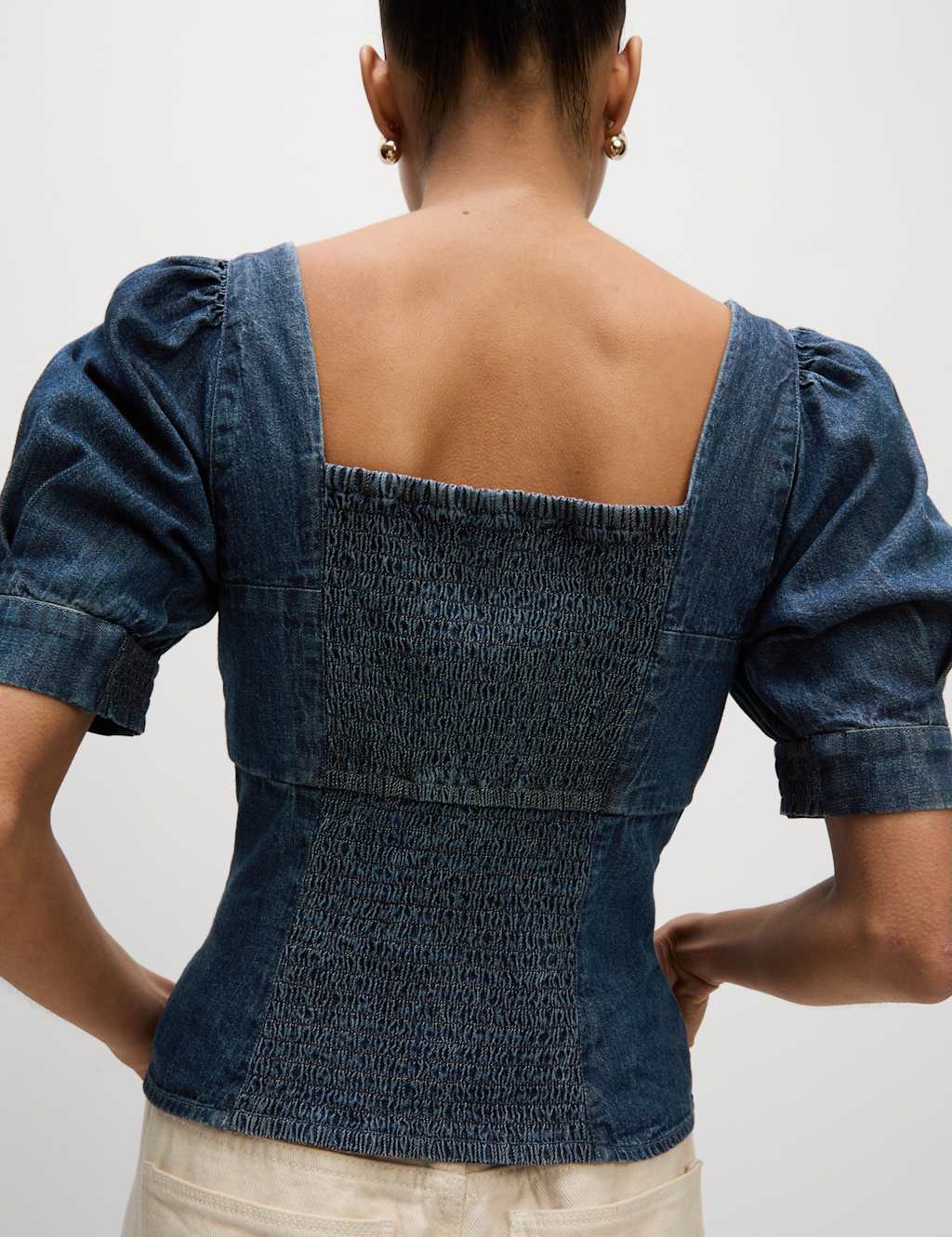 Pure Cotton Denim Square Neck Corset Top