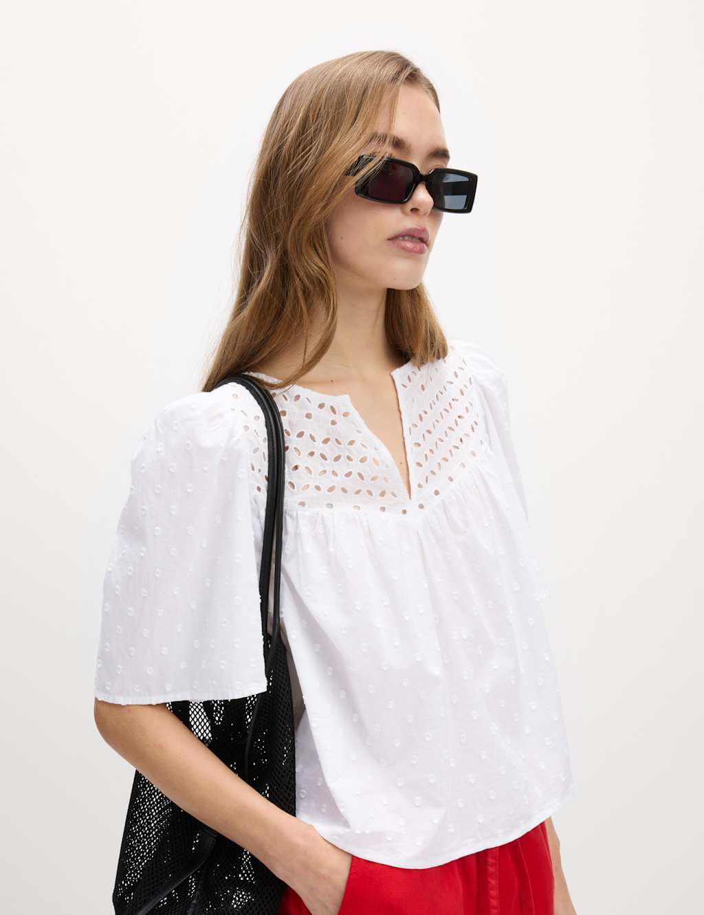 Pure Cotton Broderie Textured Blouse