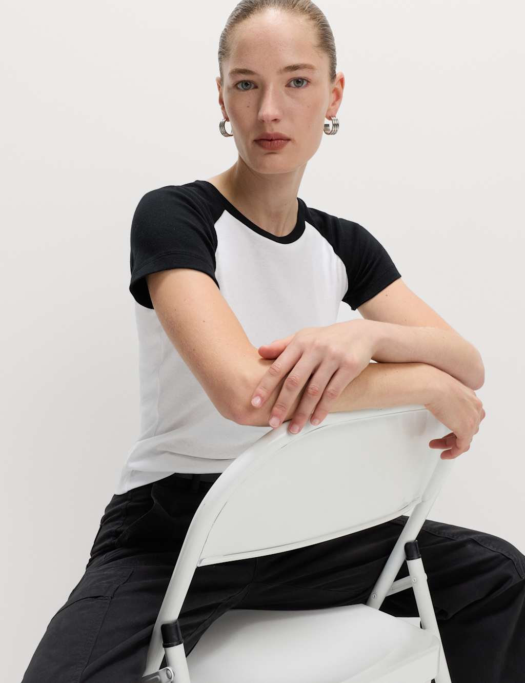 M&S Pure Cotton Raglan Sleeve T-Shirt Black Mix