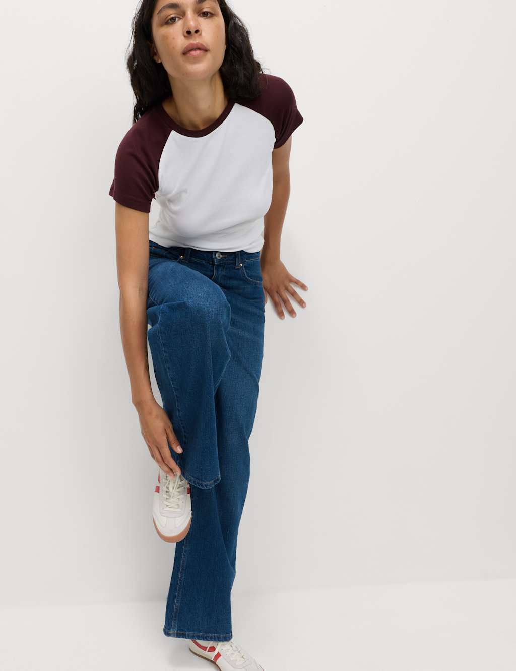 M&S Pure Cotton Raglan Sleeve T-Shirt White Mix