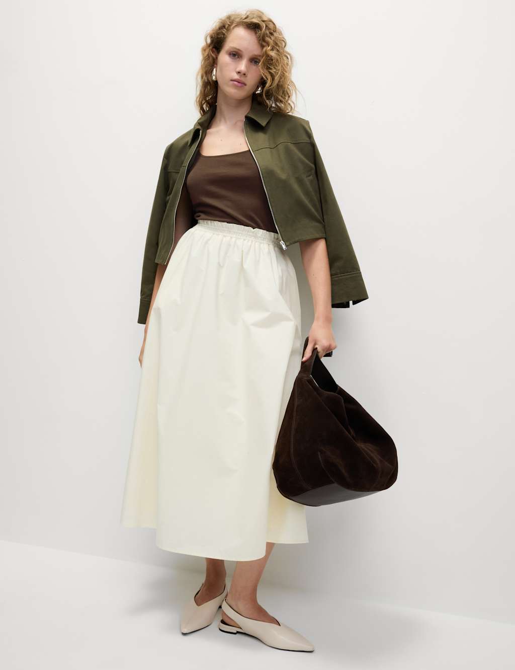 M&S Collection Women's Pure Cotton Square Neck Vest Top - 10 - Dark Chocolate, Dark Chocolate,Sage