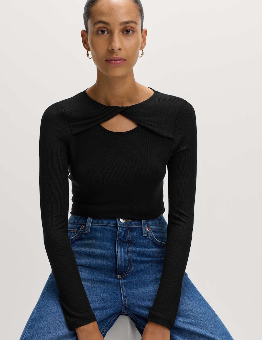 M&S Ribbed Twist Front Top Black