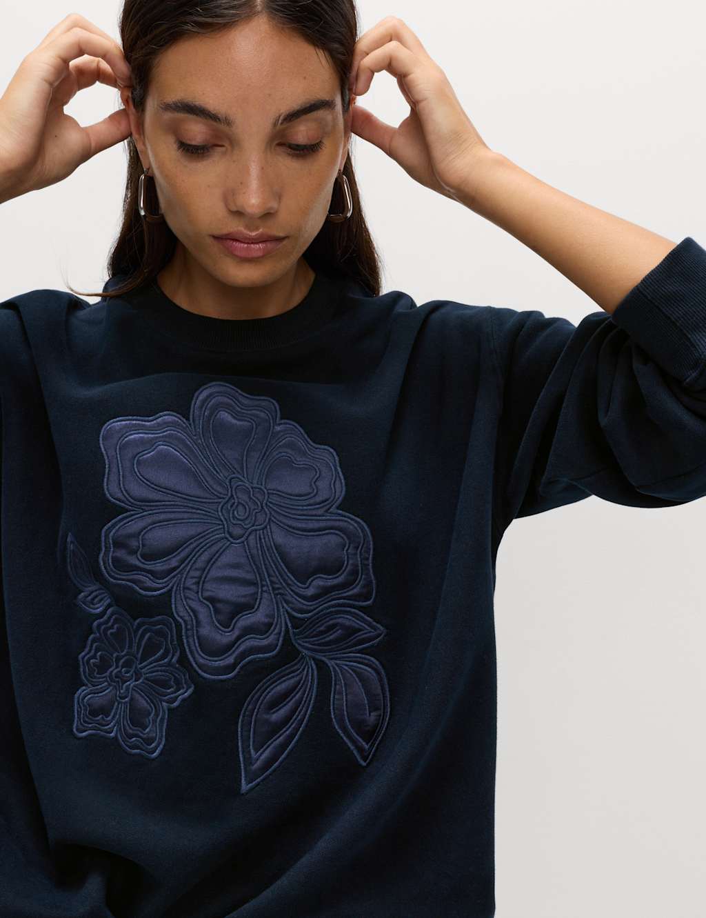 M&S Pure Cotton Graphic Sweatshirt Midnight Navy