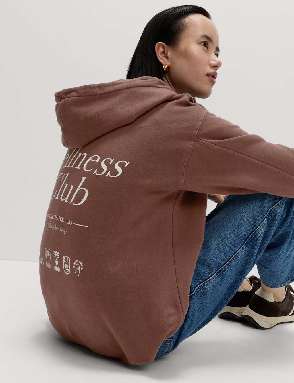 M&S Pure Cotton Graphic Hoodie Dark Chocolate