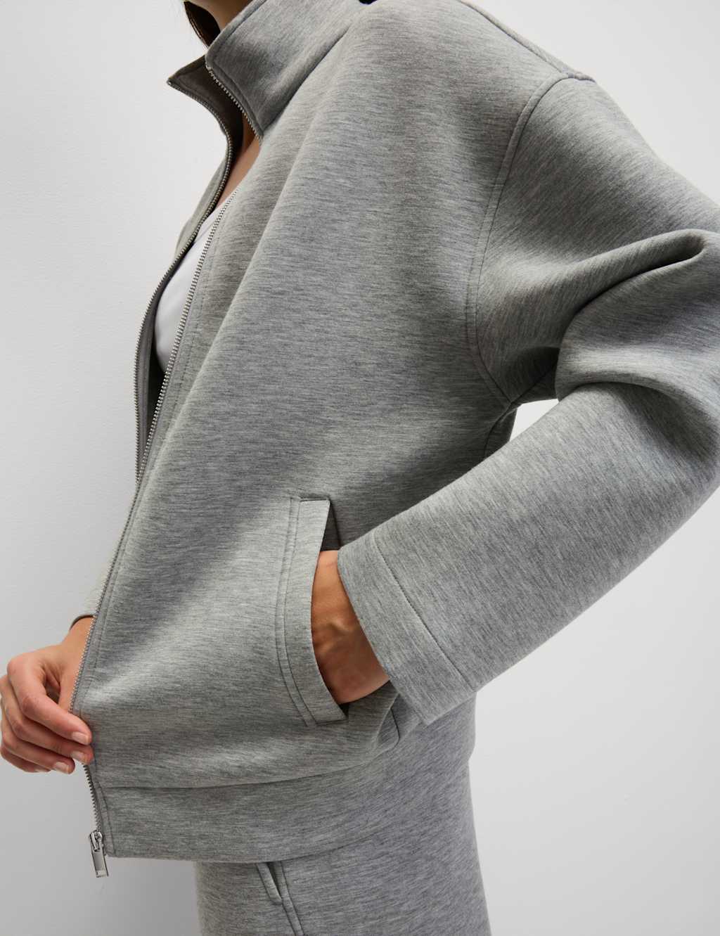 M&S Scuba High Neck Zip Up Sweatshirt Grey Marl