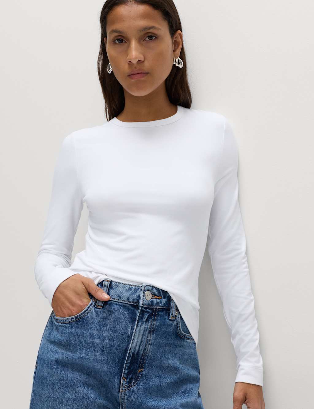 M&S Second Skin Long Sleeve Top Soft White