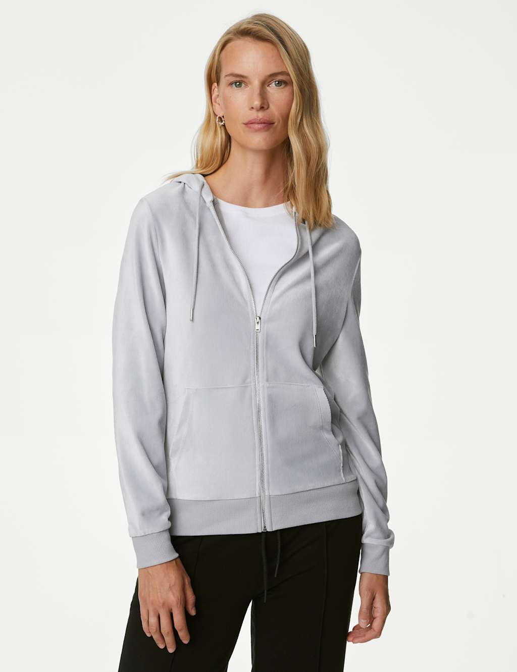 M&S Velvet Hoodie Pearl Grey