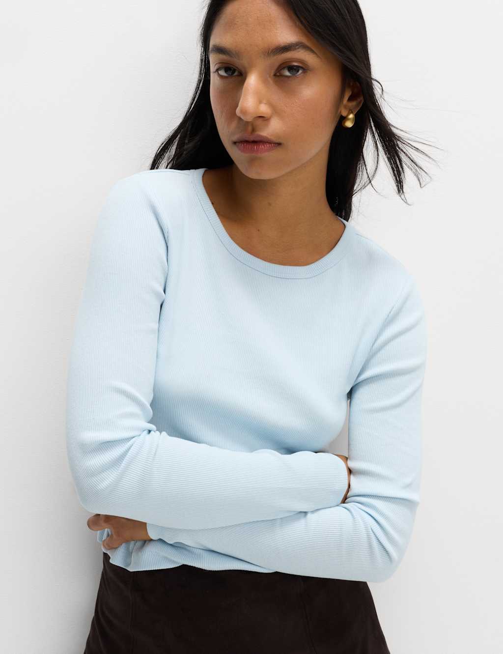 M&S Cotton Rich Ribbed Top Soft Blue