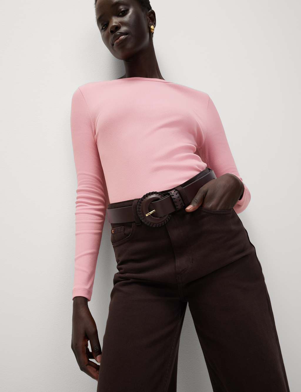 M&S Cotton Rich Ribbed Top Dusted Pink