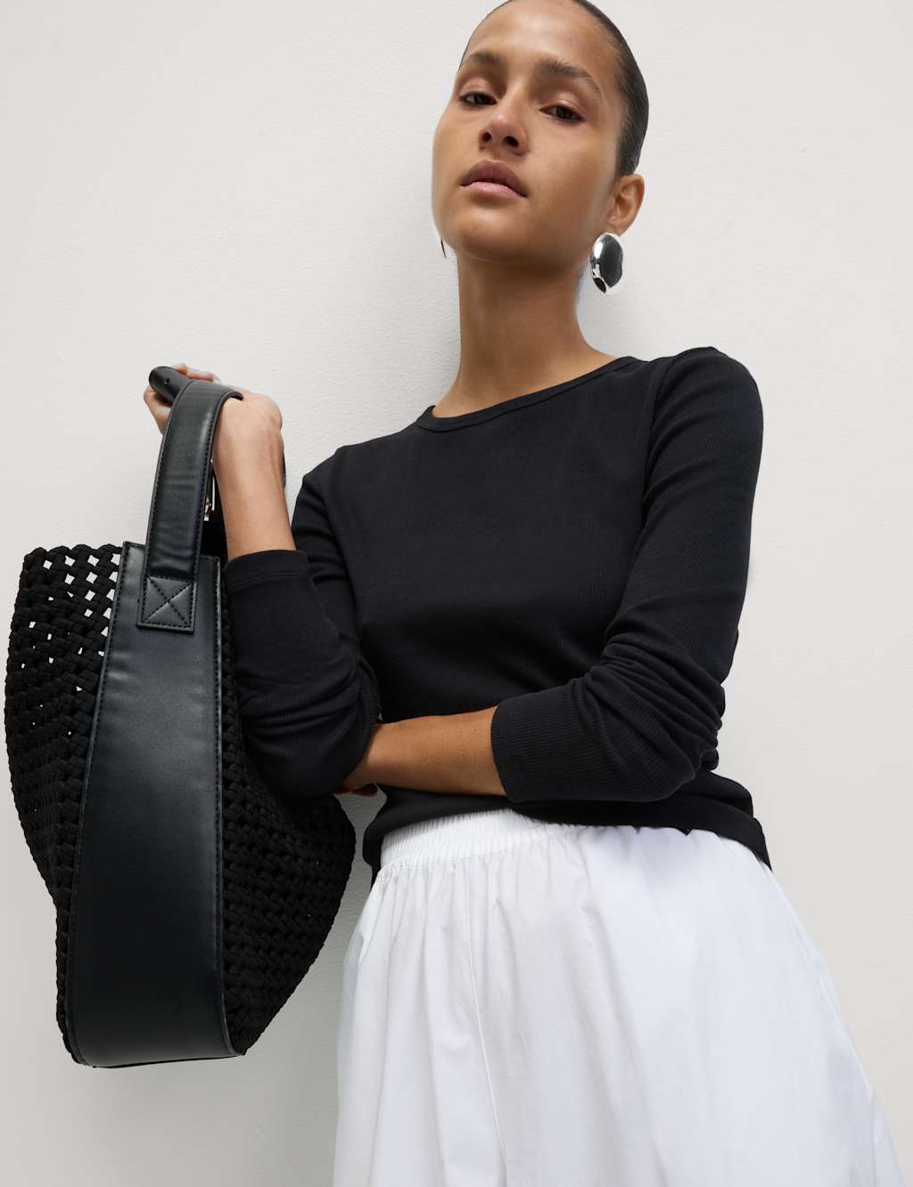 M&S Cotton Rich Ribbed Top Black