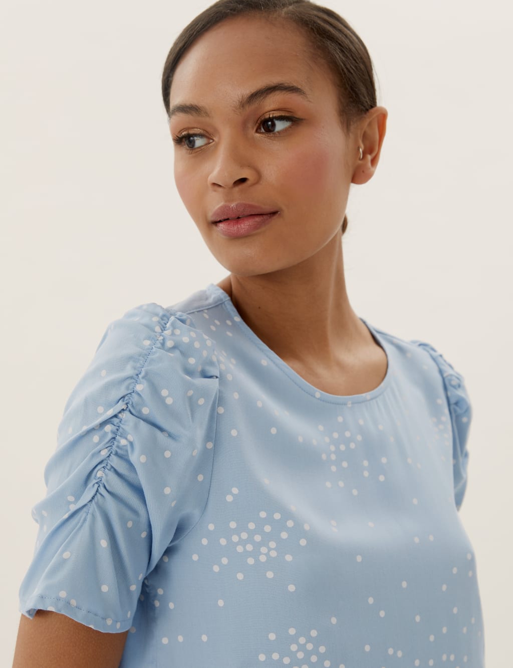 M&S Polka Dot Puff Sleeve Shell Top Blue Mix