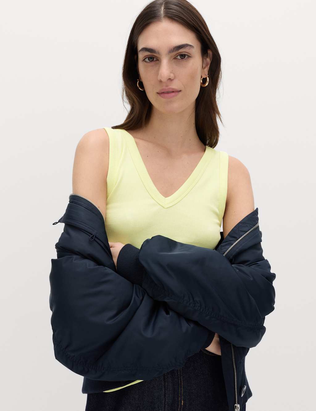 M&S Women's Cotton Rich Ribbed V-Neck Vest - 6 - Citrus