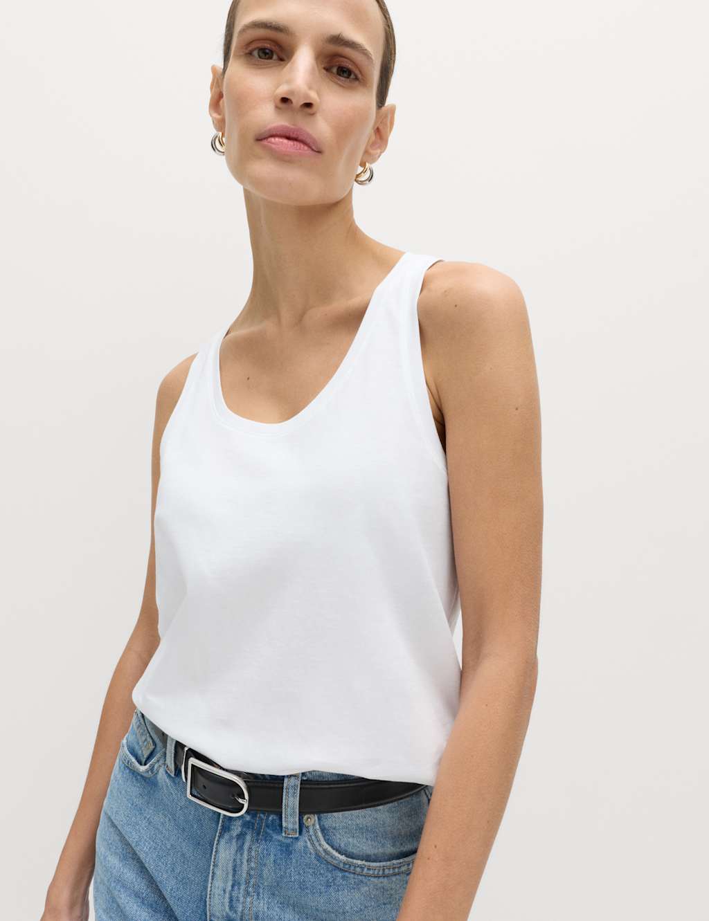 M&S Women's Pure Cotton Scoop Neck Top - 24 - White