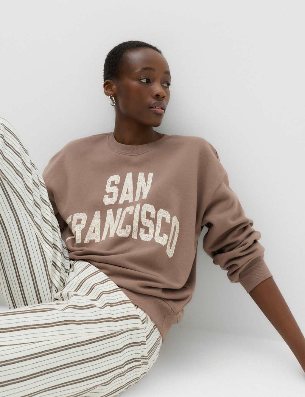 M&S Women's Cotton Rich Graphic Sweatshirt - Small - Light Brown