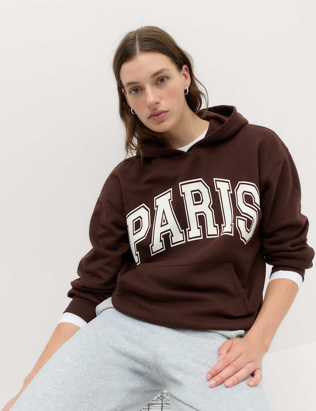 M&S Women's Cotton Rich Graphic Hoodie - Extra Small - Chocolate