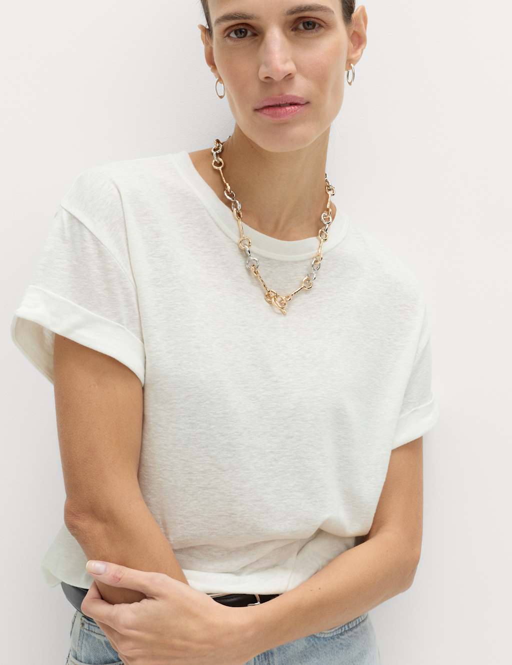 M&S Women's Linen Blend T-Shirt - 8 - Ivory