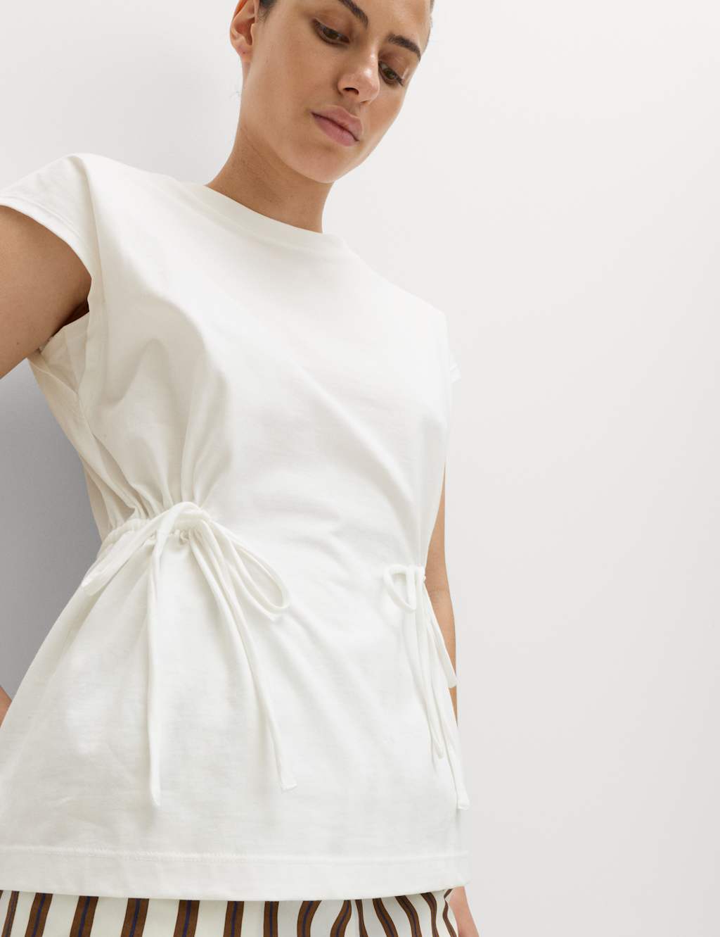 M&S Women's Pure Cotton Tie Waist Oversized T-Shirt - 18 - Soft White