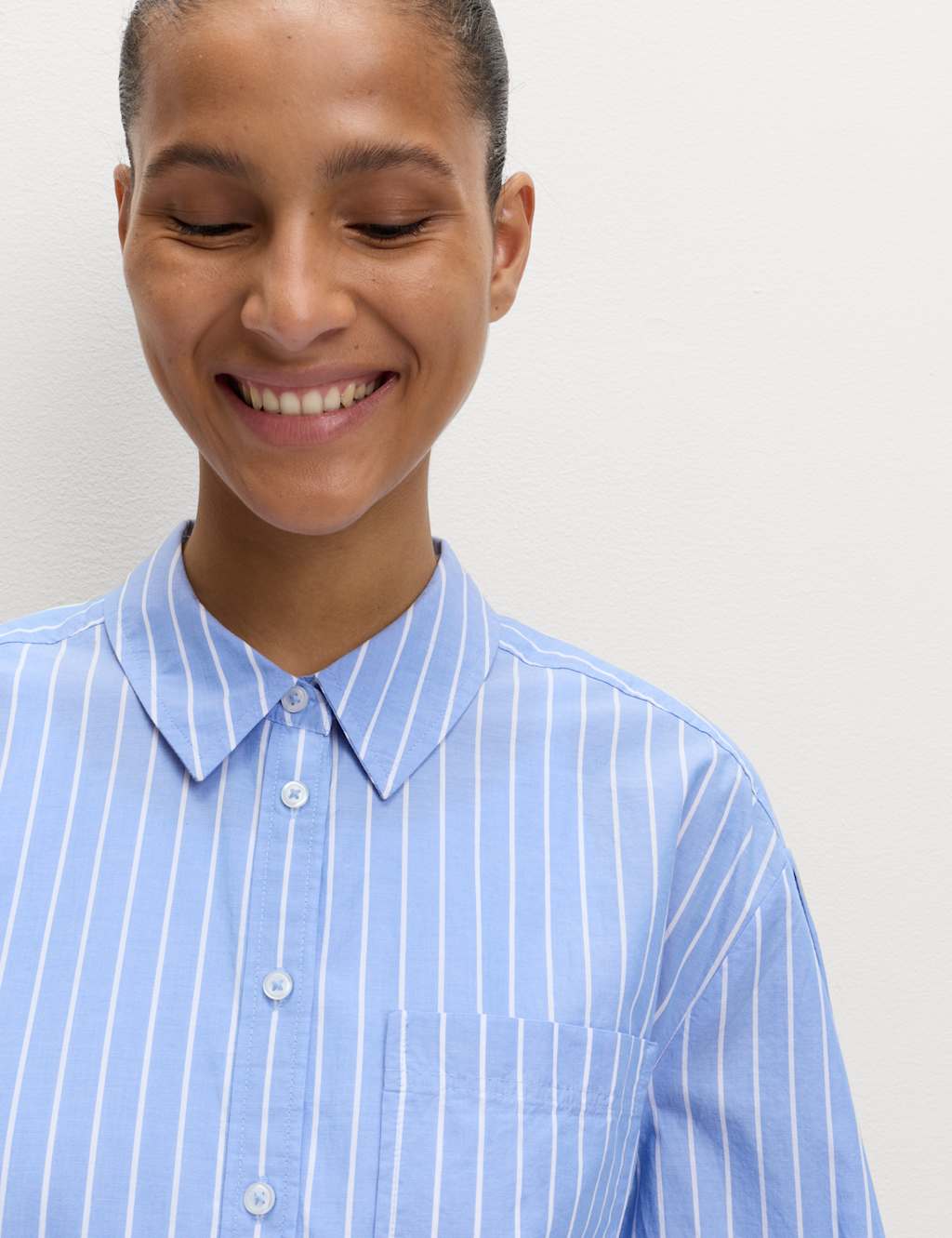 M&S Pure Cotton Striped Boxy Shirt Blue Mix