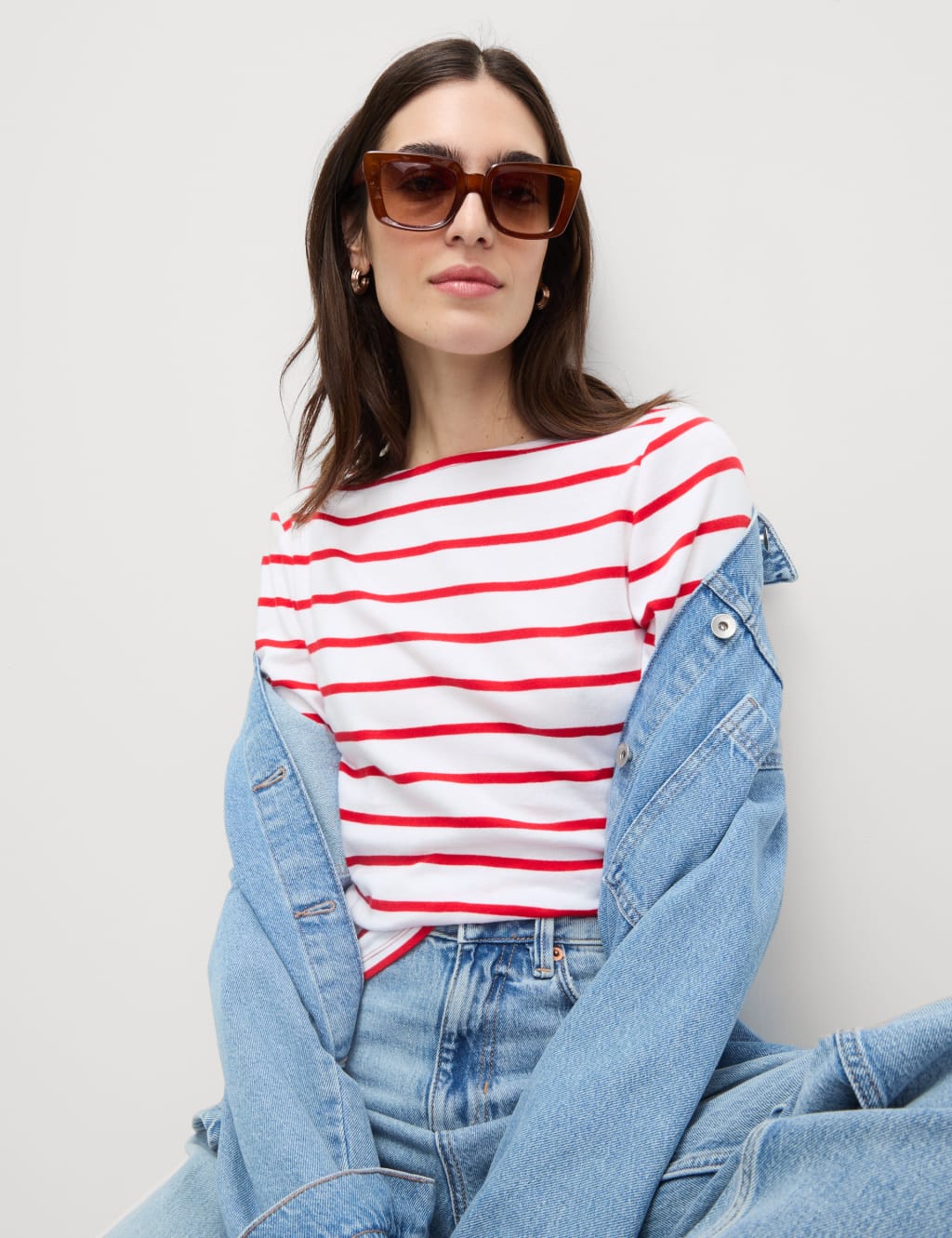 Pure Cotton Striped Slash Neck Slim Fit Top