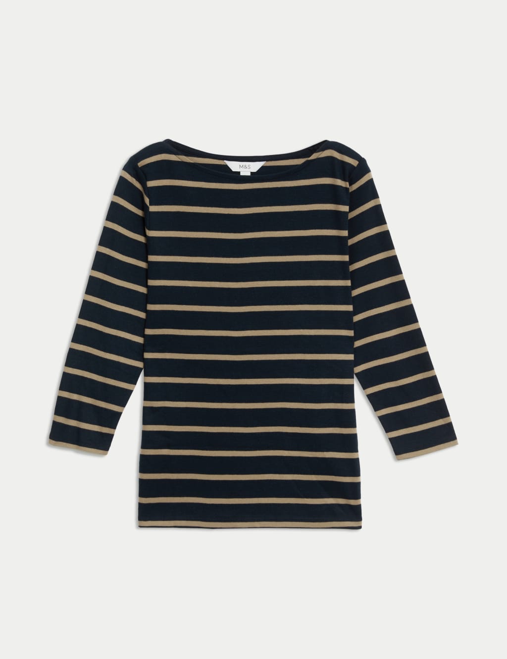 M&S Pure Cotton Striped Slash Neck Slim Fit Top Dark Navy Mix