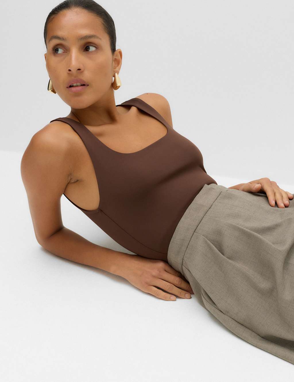 M&S Women's Square Neck Fitted Vest Bodysuit - 20 - Chocolate
