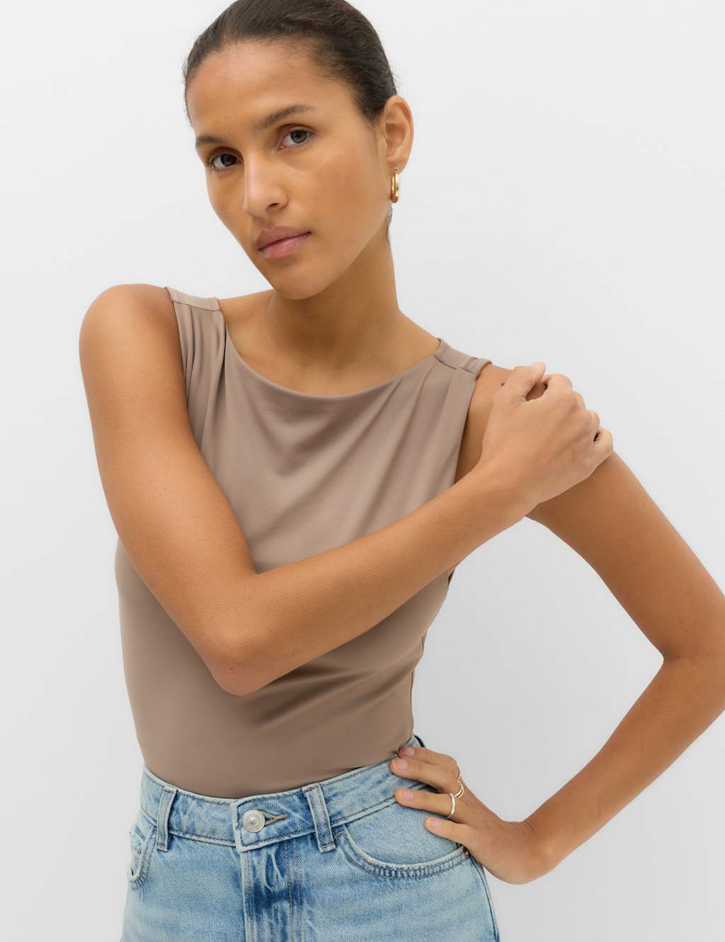 M&S Women's Slash Neck Vest Bodysuit - 10 - Neutral
