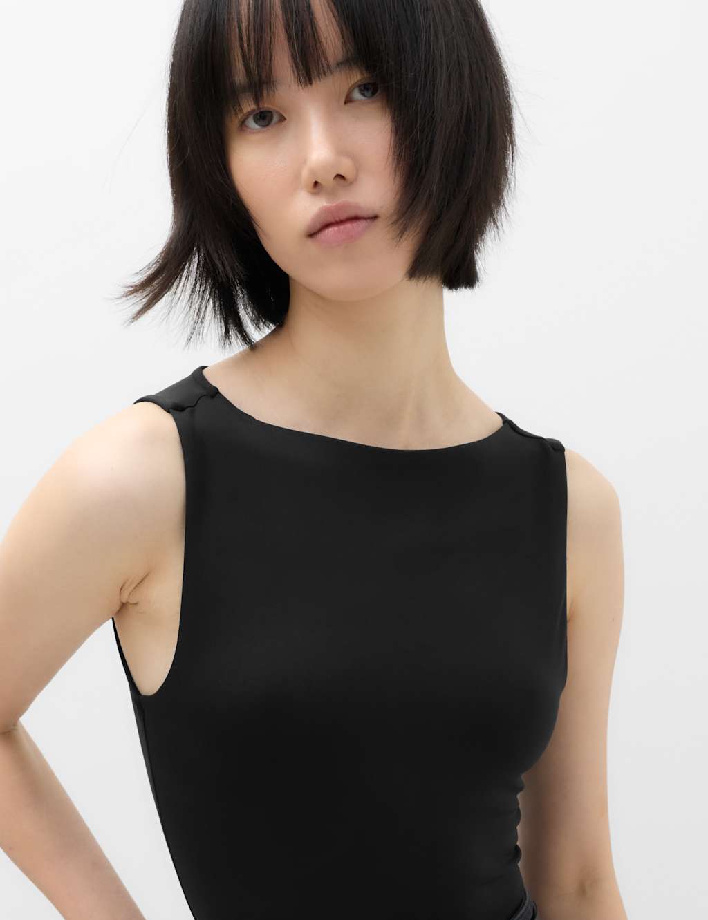 M&S Women's Slash Neck Vest Bodysuit - 10 - Black