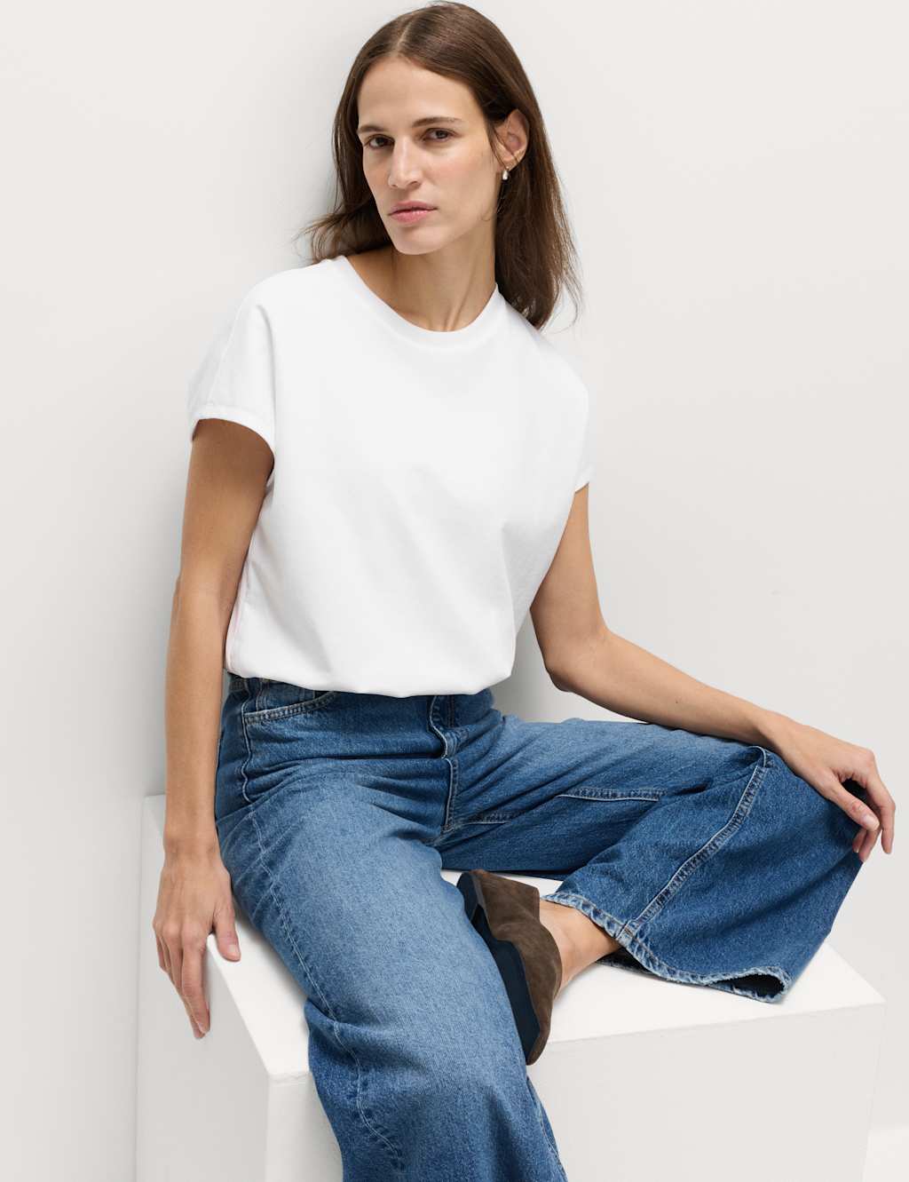 M&S Women's Cotton Rich Bubble Hem T-Shirt - 10 - Ivory