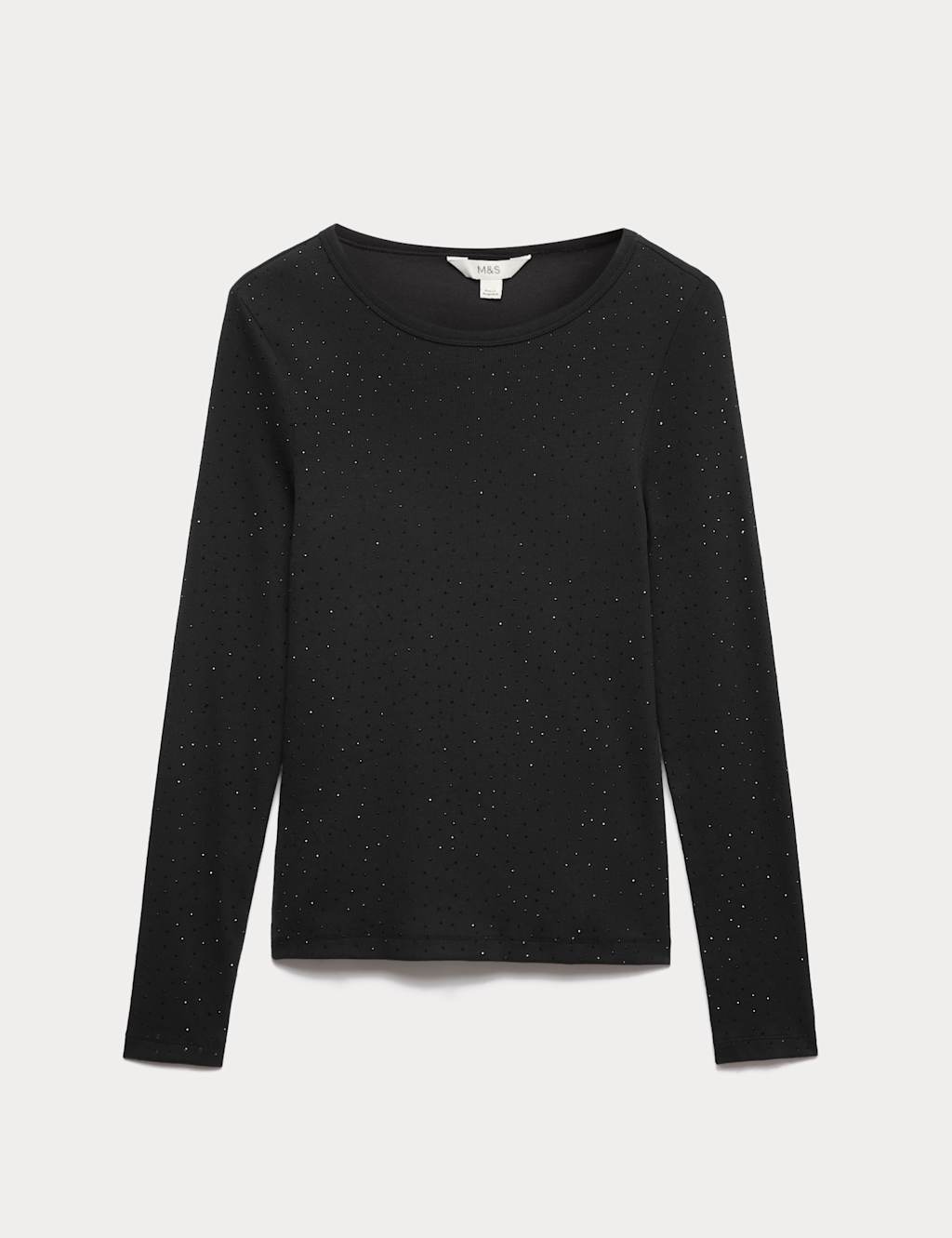 M&S Cotton Rich Embellished Ribbed Top Black