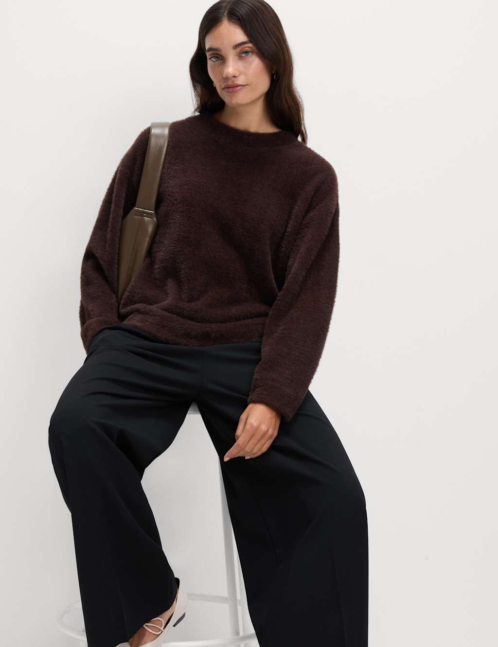 M&S Crew Neck Cosy Sweatshirt Dark Chocolate