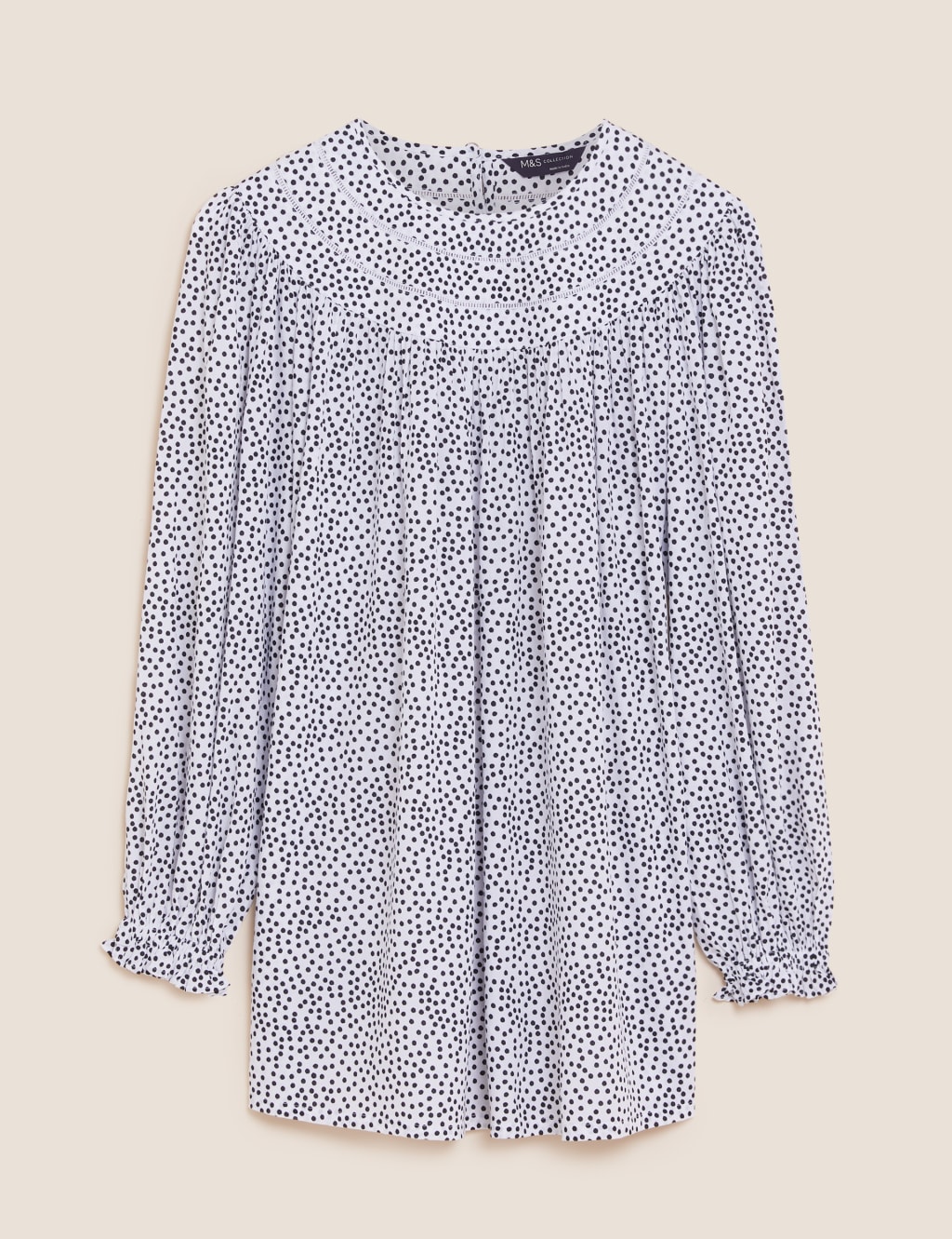 M&S Polka Dot Regular Fit Long Sleeve Blouse Cream Mix