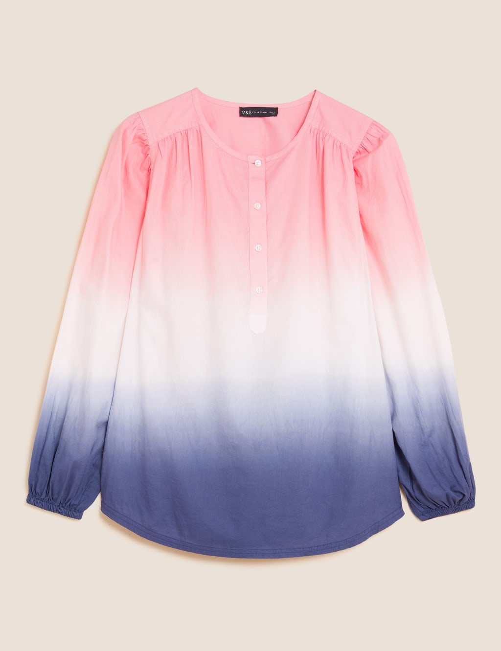 M&S Pure Cotton Tie Dye Regular Fit Blouse Navy Mix