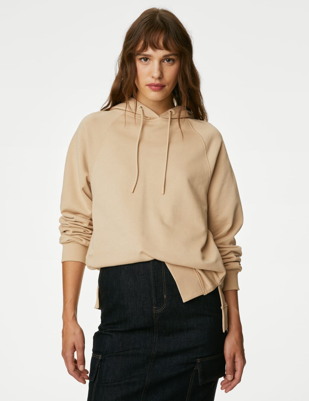 M&S Pure Cotton Longline Hoodie Hessian