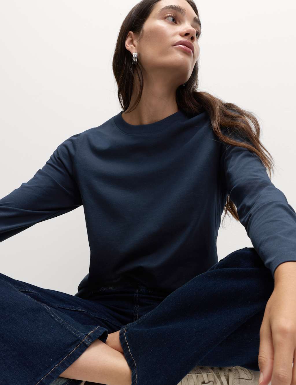 M&S Pure Cotton Everyday Fit Top Navy