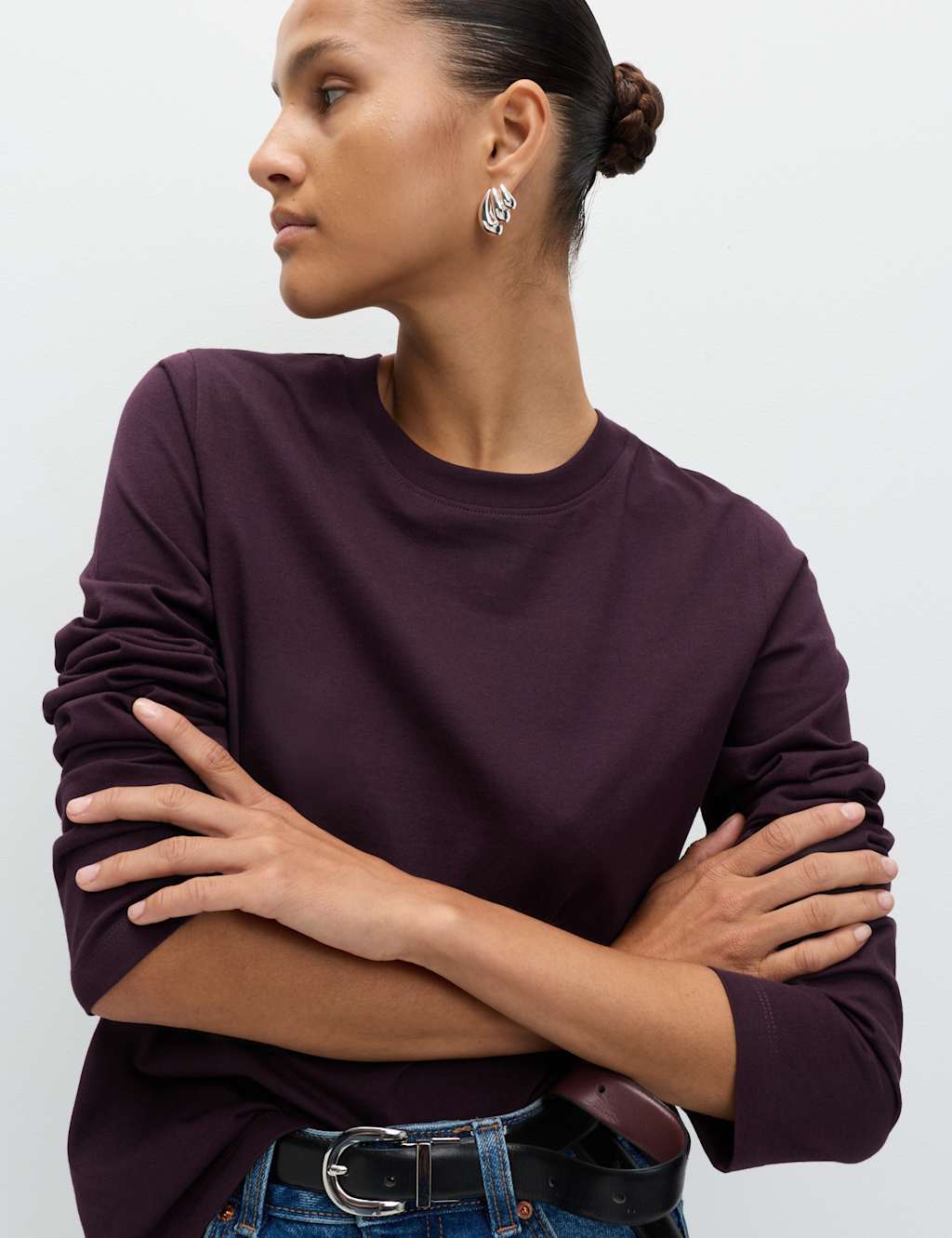 M&S Pure Cotton Everyday Fit Top Dark Grape