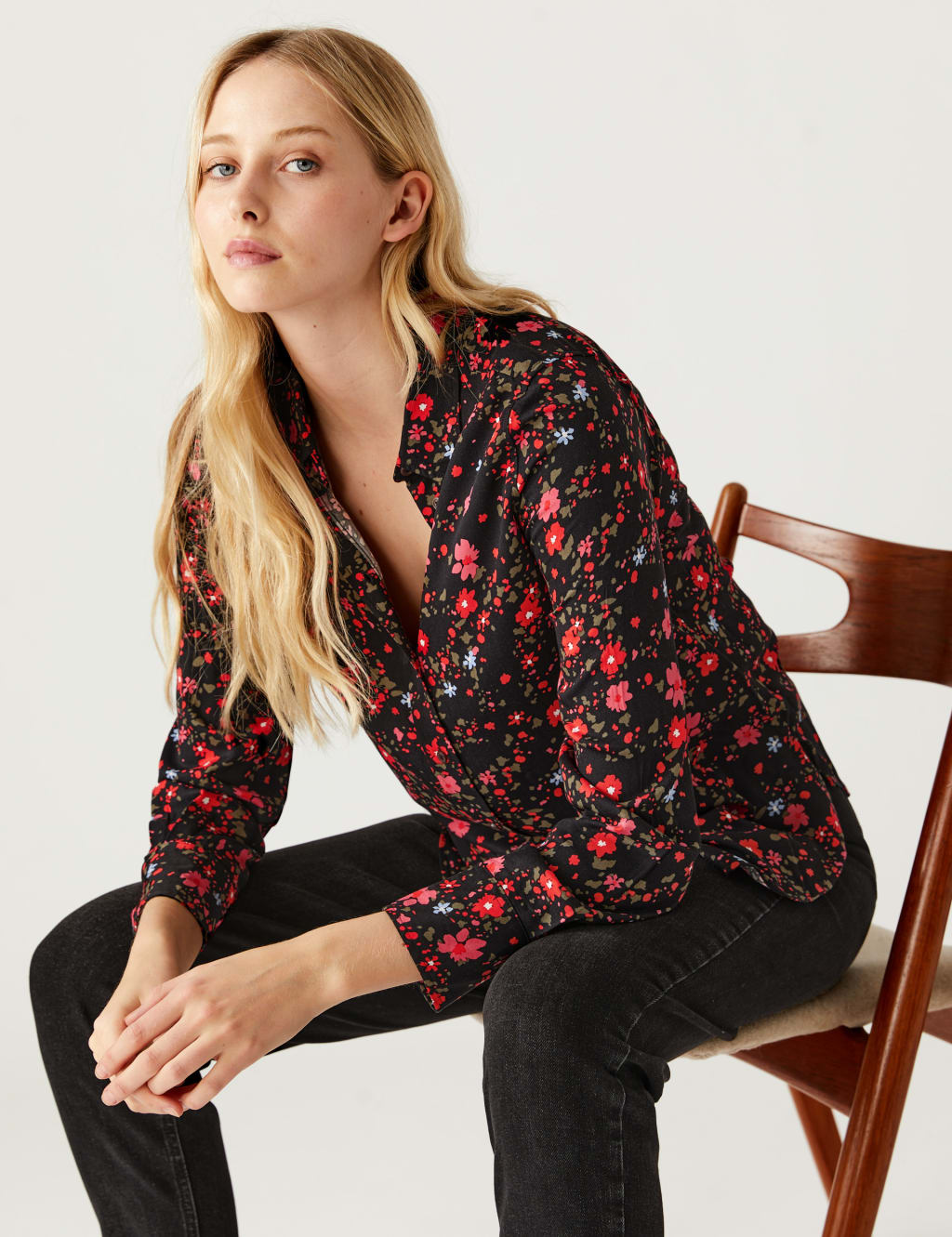 M&S Printed Collared Long Sleeve Shirt Pink Mix