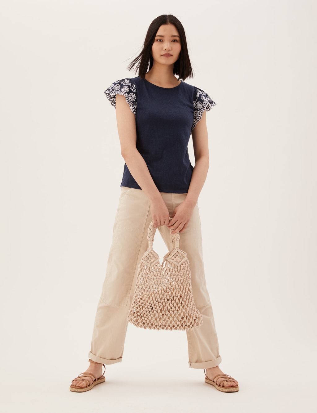 M&S Pure Cotton Embroidered Sleeveless Vest Navy