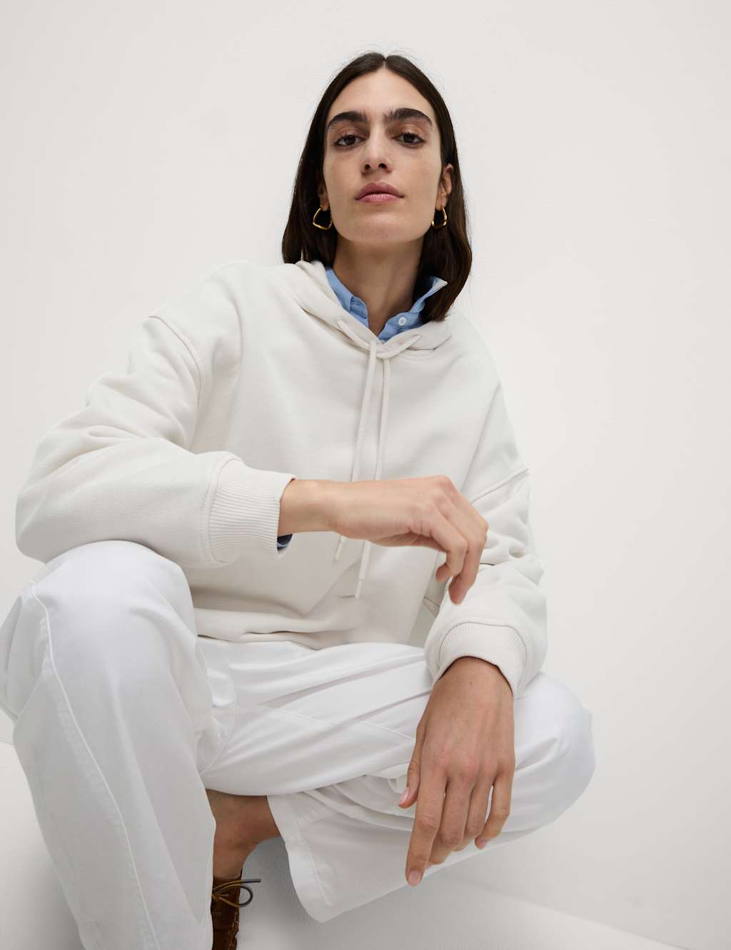 Pure Cotton Ribbed Cropped Hoodie