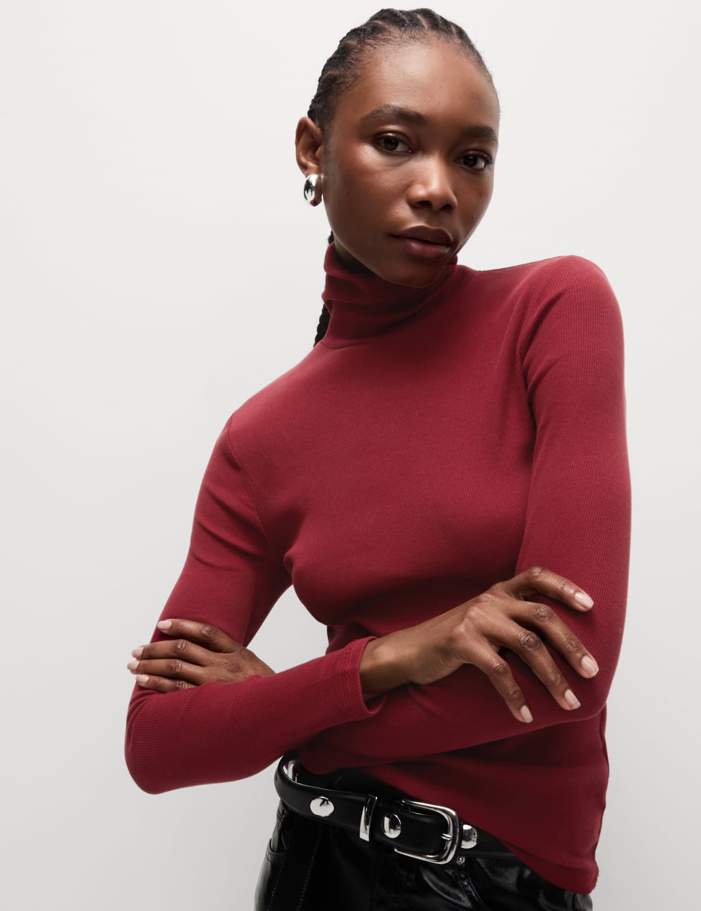 Red high neck top cheap